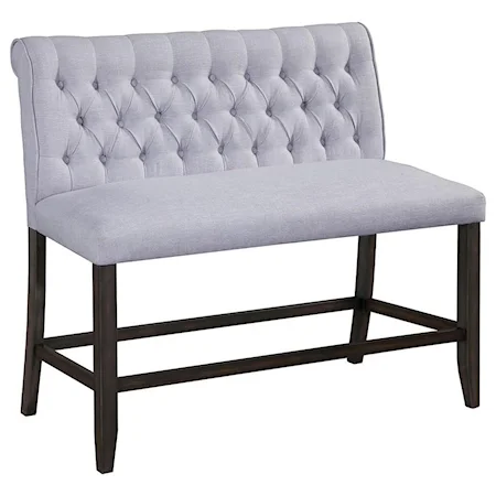 Upholstered Counter Height Back Bench with Button Tufting